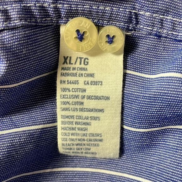 American eagle Blue white striped button down long sleeve shirt size XL - Picture 7 of 9